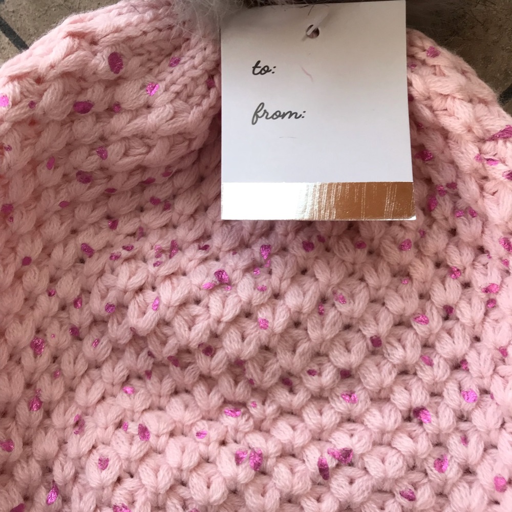 Two Pink Knit Hats with Gray Pom Poms - Picture 3 of 4